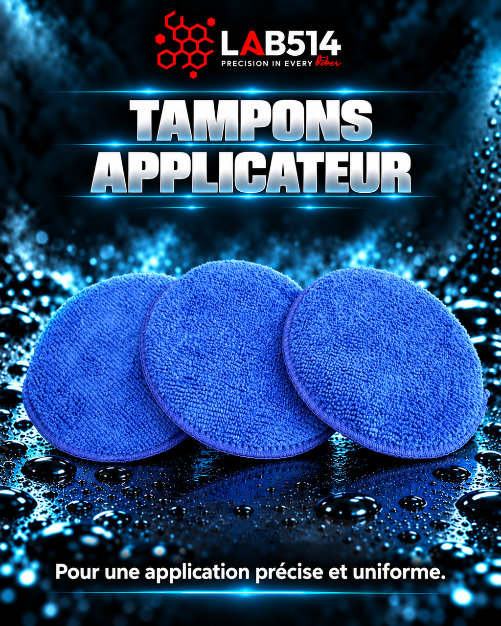 tampons applicateur rond LAB514 bleu, de 13 cm de diamètre.