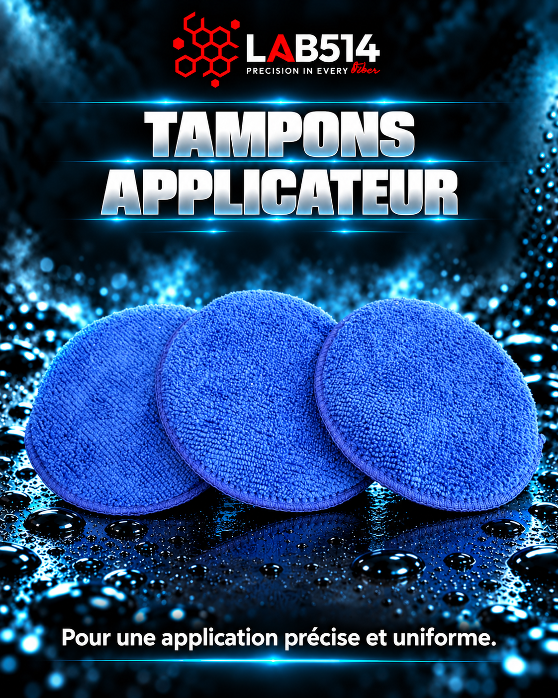 tampons applicateur rond LAB514 bleu, de 13 cm de diamètre.