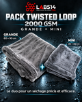 Serviette Microfibre de séchage Twisted Loop 2000GSM LAB514, grise, format 60x90 & 40x40 cm.