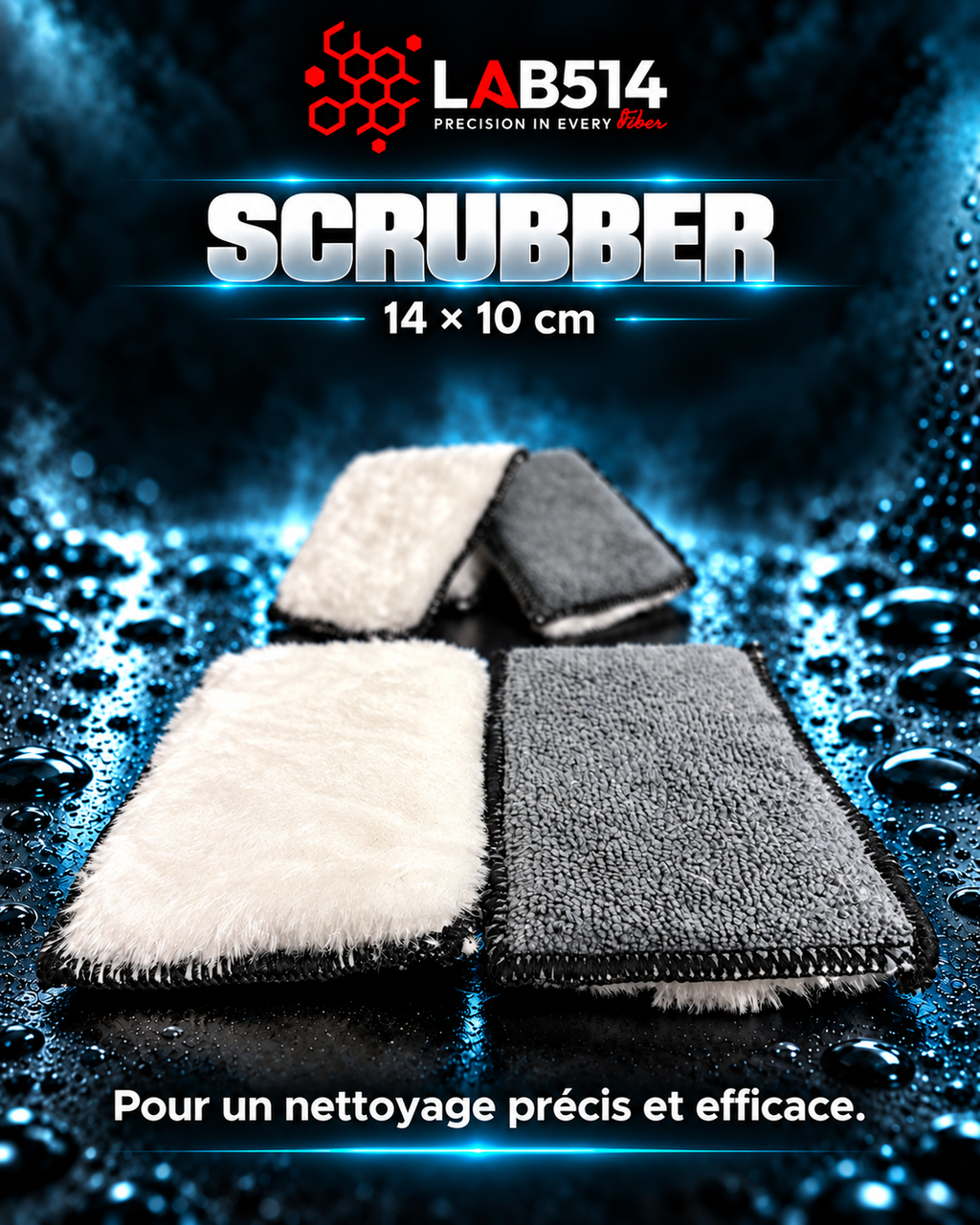 Scrubbers LAB514 présentés avec leurs faces de nettoyage blanche et grise.