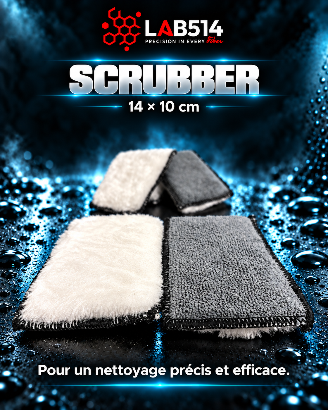 Scrubbers LAB514 présentés avec leurs faces de nettoyage blanche et grise.
